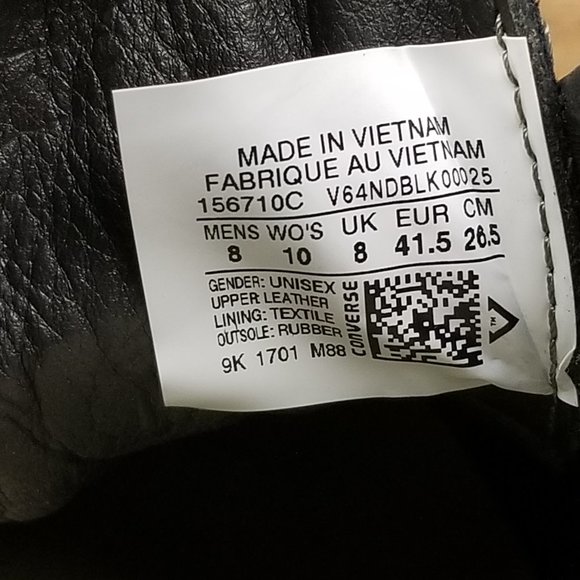 Converse John Varvatos Men Sz 8 Leather Perforated Black 156710C Slip On Low - Picture 9 of 9